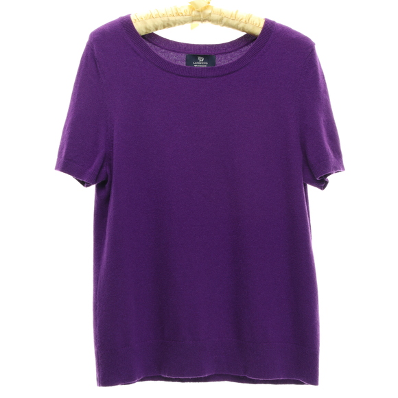 Lands End 100% Cashmere Short Sleeve Crew Neck Sweater Women M/P 10-12 Purple - Picture 1 of 11